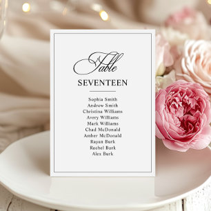 Convite Número da Tabela de Casamento Branco e Preto Cláss