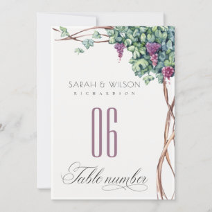 Convite Número da Tabela de Casamento de Folhagem de Grape