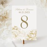 Convite Número da Tabela de Casamento de Penas Florais Dou<br><div class="desc">Cartão de número de mesa de casamento elegante e romântica em antigo esquema de ouro e ouro de champanhe. O design é apresentado nos lados frontal e traseiro da placa. Personalize e adicione cada número de tabela individual com monograma antes de adicioná-los um por um ao seu carrinho de compro....</div>