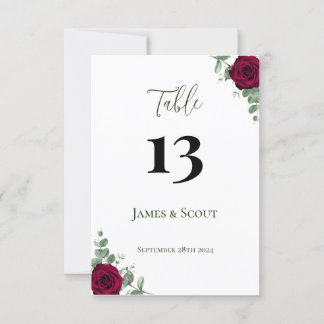 Convite Número da Tabela de Casamento de rosa vermelha