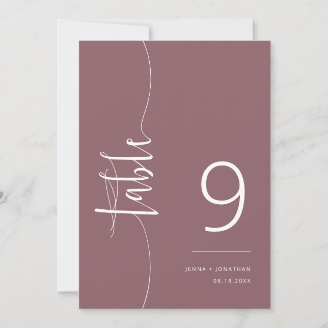 Convite Número da Tabela de Casamento de Script Roxo Elega (Frente)