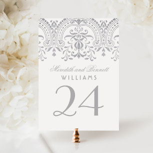 Convite Número da Tabela de Casamento do Glamor Silver Vin