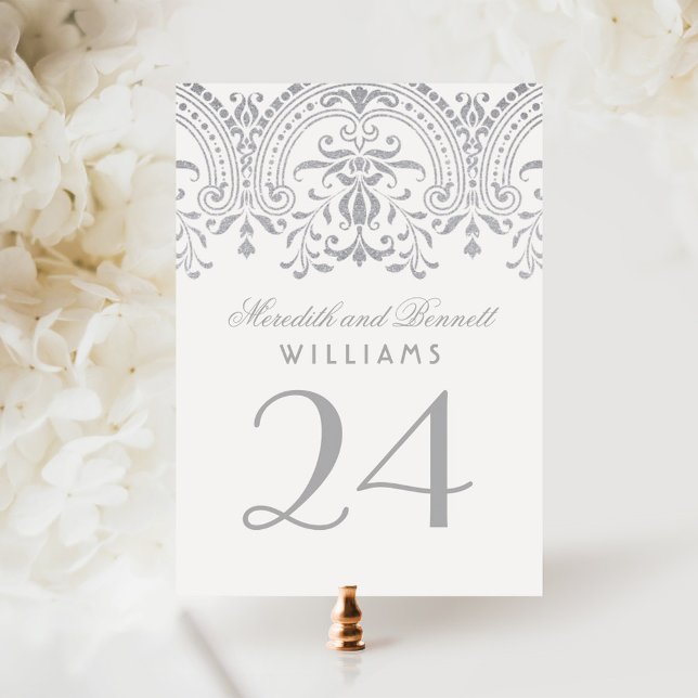 Convite Número da Tabela de Casamento do Glamor Silver Vin (Criador carregado)