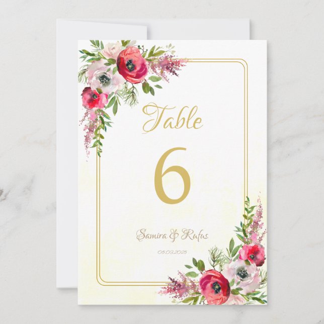 Convite Número da Tabela de Casamento Floral Bohemian (Frente)