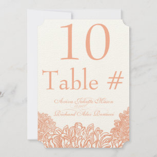 Convite Número da Tabela de Casamento Floral Coral Bloomi