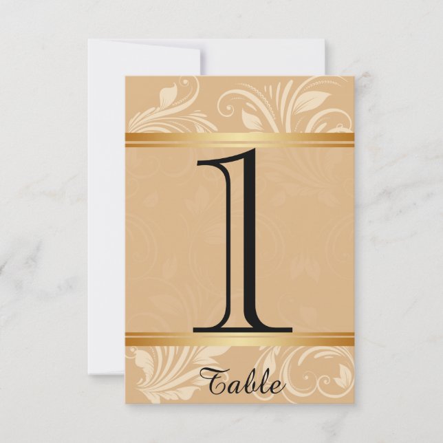 Convite Número da Tabela de Casamento Floral de Bronze Mod (Frente)