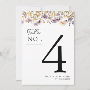 Convite Número da Tabela de Casamento Floral de Púrpura El