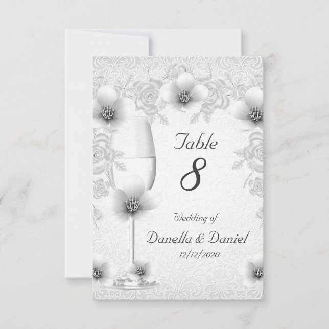 Convite Número da Tabela de Casamento Flores Rosas Pratead (Frente)