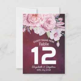 Convite Número da Tabela de Casamento Penas Florais Luzes
