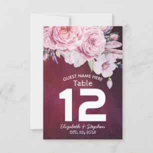 Convite Número da Tabela de Casamento Penas Florais Luzes