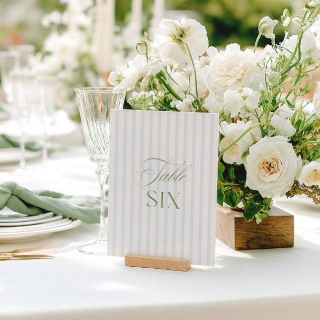 Convite Número da Tabela de Casamento Verde e Beige do Sag (Elegant Sage Green & Beige Wedding Table Number)