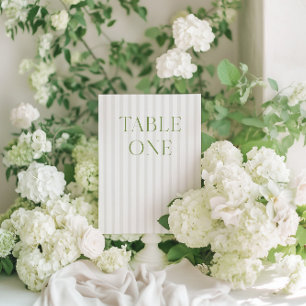 Convite Número da Tabela de Casamento Verde e Beige do Sag