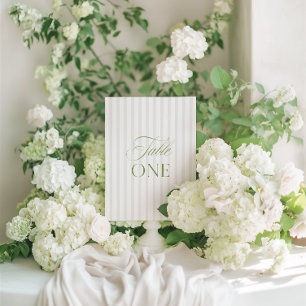Convite Número da Tabela de Casamento Verde e Beige do Sag