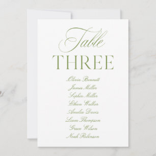 Convite Número da Tabela de Casamento Verde e Branco da El