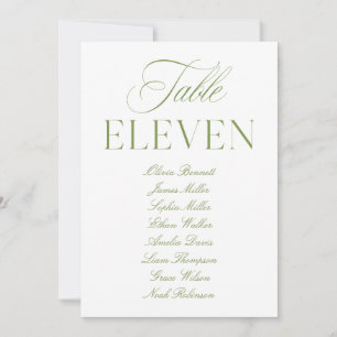 Convite Número da Tabela de Casamento Verde e Branco da El