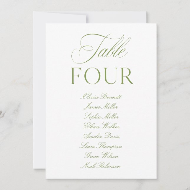 Convite Número da Tabela de Casamento Verde e Branco da El (Frente)