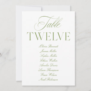 Convite Número da Tabela de Casamento Verde e Branco da El