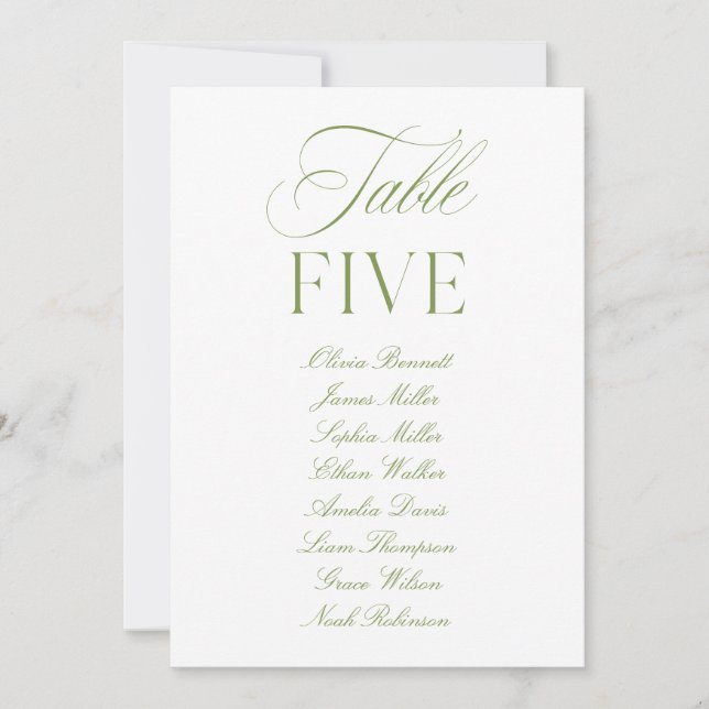 Convite Número da Tabela de Casamento Verde e Branco da El (Frente)