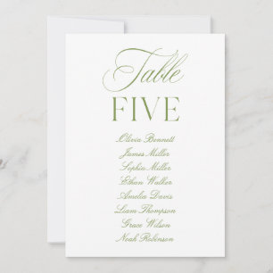 Convite Número da Tabela de Casamento Verde e Branco da El