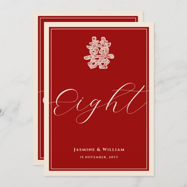 Convite Número da Tabela de Casamento Vermelho Chinês de F (Frente/Verso)