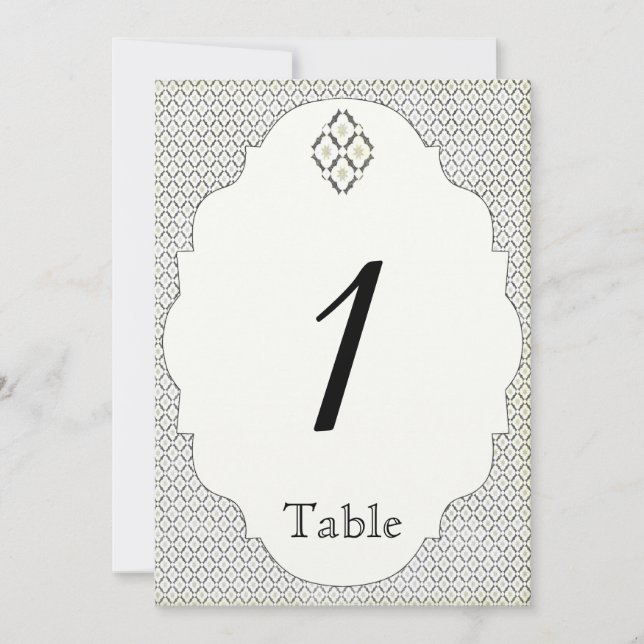 Convite Número da Tabela de Casamentos de Creme Negro Vint (Frente)