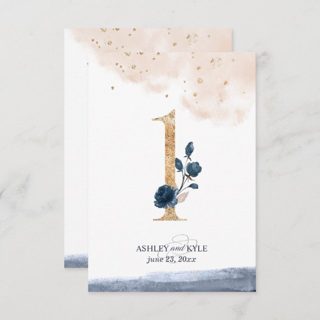 Convite Número da tabela de casamentos em marinho, pincel  (Frente/Verso)