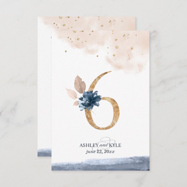 Convite Número da tabela de casamentos em marinho, pincel  (Frente/Verso)