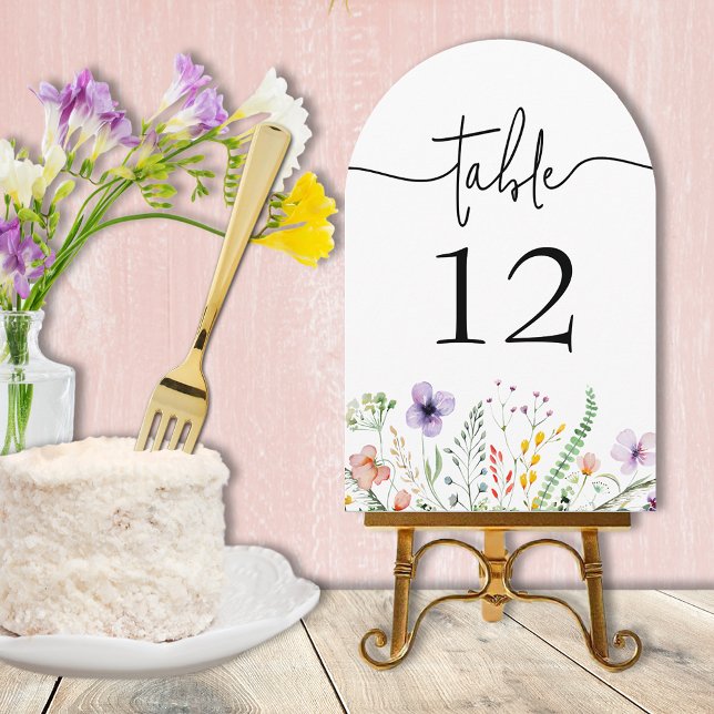 Convite Número da Tabela de Chás de panela de Flor Selvage (Wildflower bridal shower table number cards - 120 lb paper, choose the paper size)