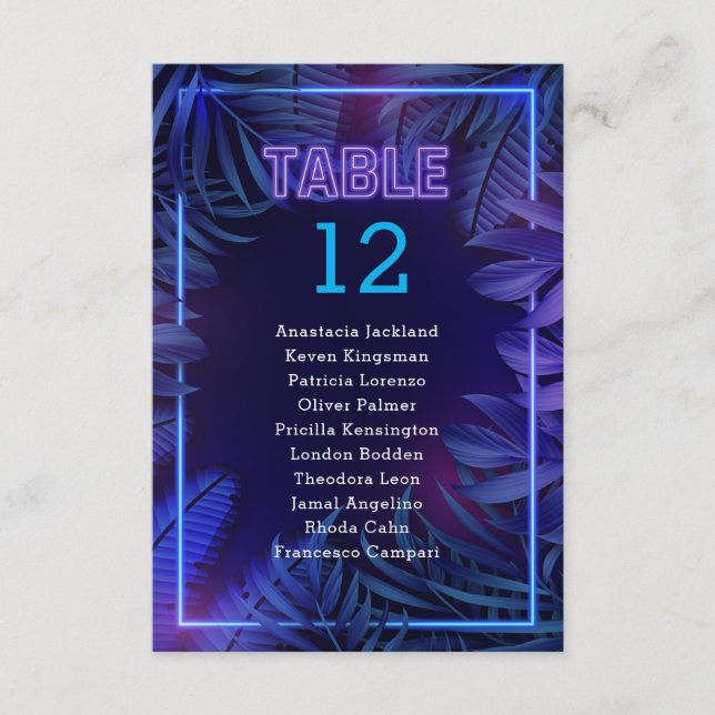 Convite Número da Tabela de Escolta de Neon Party de Brilh (Frente)