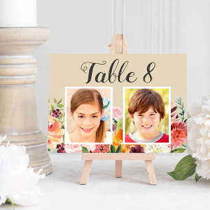 Convite Número da Tabela de Fotografias Floral de Casamen