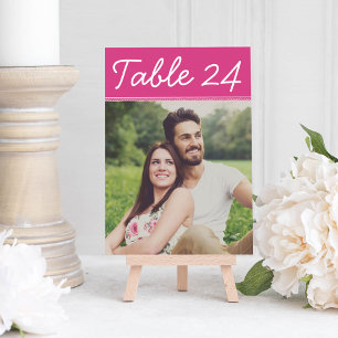 Convite Número da Tabela de Fotos de Casamento Rosa Quent