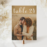 Convite Número da Tabela de Fotos de Casamento Rustic Kraf<br><div class="desc">Para personalizar: digite o número da tabela, clique em "alterar" pela foto padrão para carregar sua própria foto e adicione essa placa de número de tabela individual ao seu carrinho de compro. Repita para todos os números de tabela necessários. Texto branco e design de divisor pontilhado em um fundo que...</div>