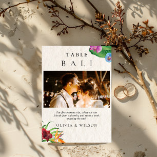 Convite Número da Tabela de Fotos de Casamento Tropical Wa