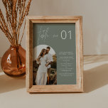 Convite Número da tabela de fotos do SAGE Boho com fatos d<br><div class="desc">A Coleção SAGE é nova, moderna e perfeita para o casamento boêmico ou a celebração neutra em termos de gênero. Ele apresenta uma surpreendente fonte moderna de script emparelhada com uma bela matiz verde, criando um olhar que é simultaneamente limpo e elegante. Essa coleção é perfeita para casais que querem...</div>
