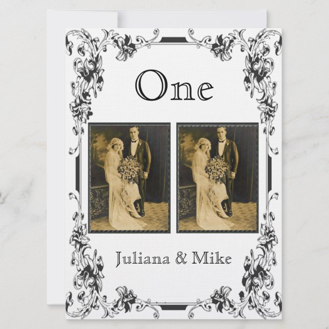 Convite Número da Tabela de Fotos em Branco e Preto da Vin (Frente)