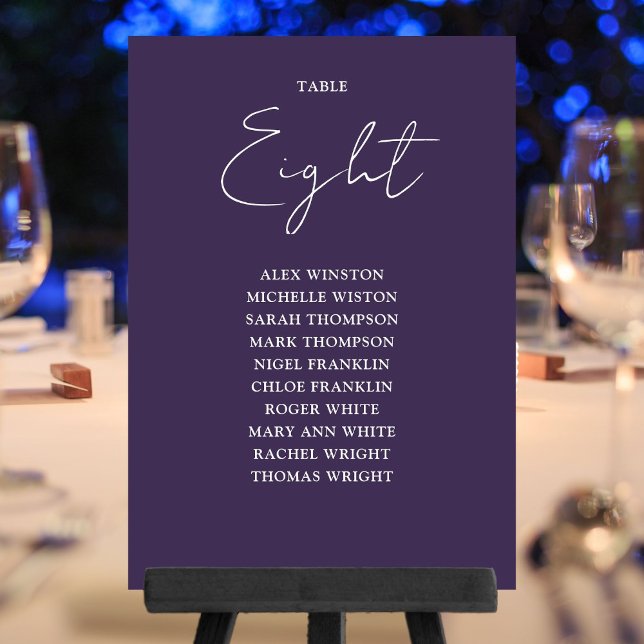 Convite Número da Tabela de Gráfico de Assentos Moderno El (Purple Elegant Modern Seating Chart Table Number)
