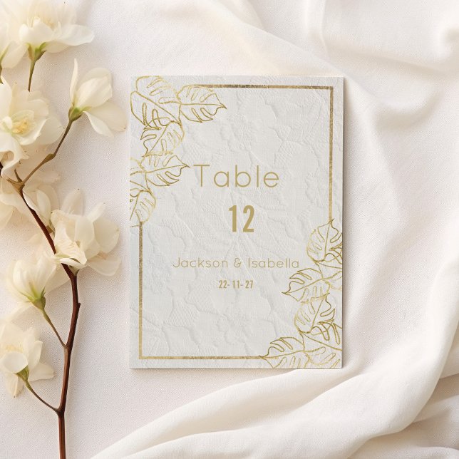 Convite Número da tabela de rendas florais francesas de ou (Luxury white gold French floral lace Table Number)