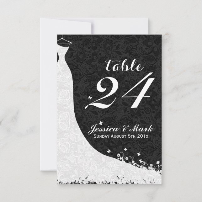 Convite Número da Tabela de Vestido de Casamento de Local  (Frente)