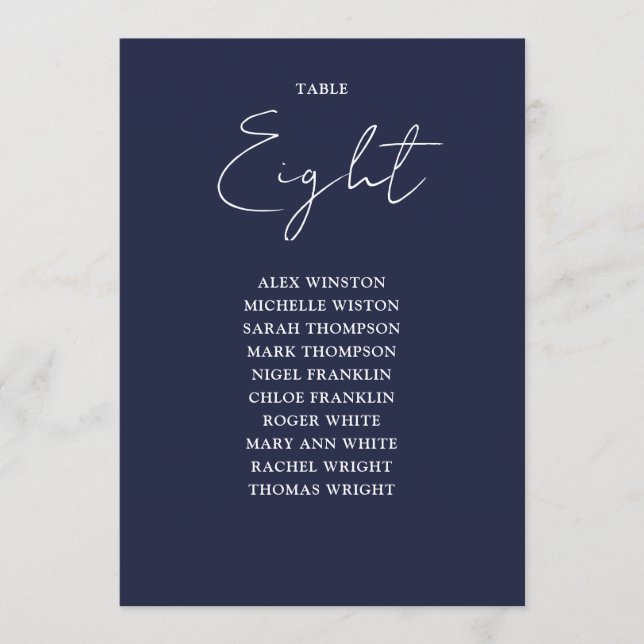 Convite Número da Tabela do Gráfico de Assento Moderno Azu (Frente)