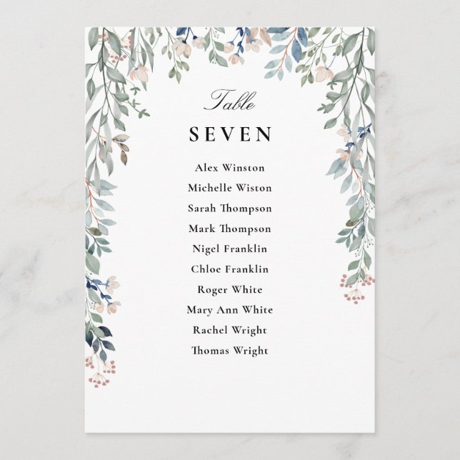 Convite Número da Tabela do Plano Floral Elegante (Frente)