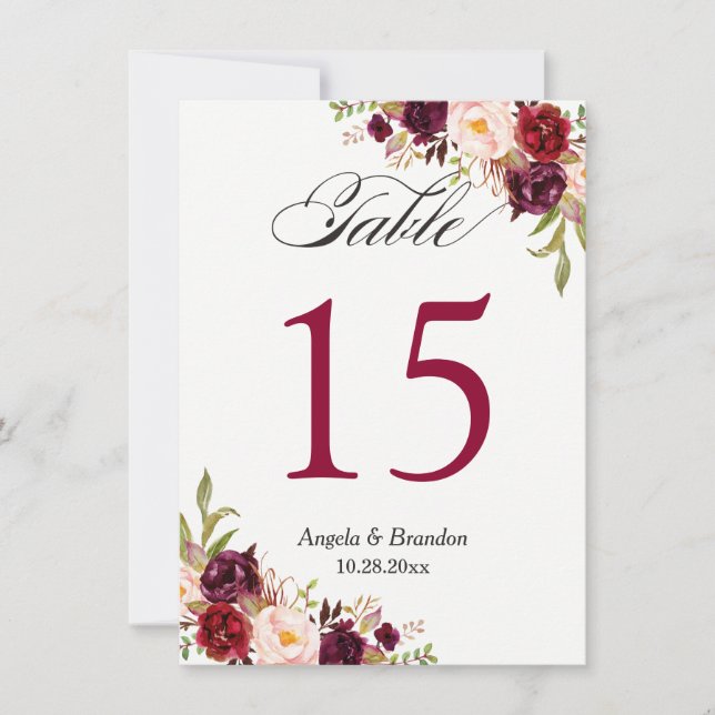 Convite Número da Tabela Floral de Casamento Vermelho Mars (Frente)