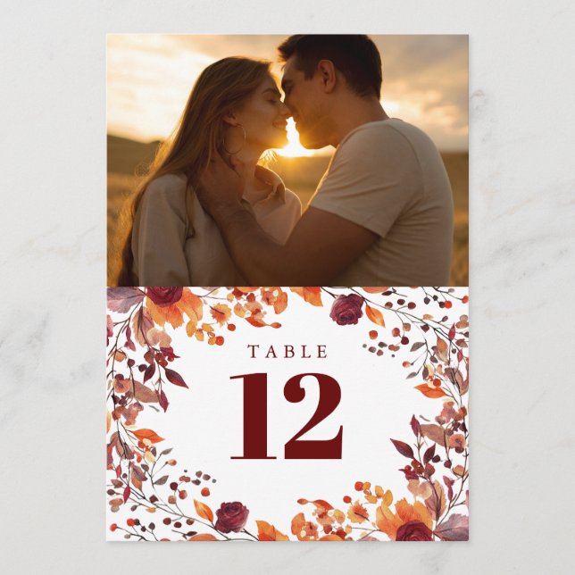 Convite Número da Tabela Floral de Fotografias de outono R (Frente)