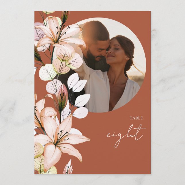 Convite Número da Tabela Floral de Fotos do Terracotta Rus (Frente)