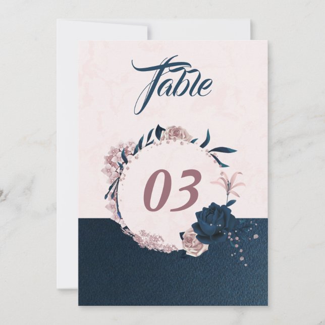 Convite Número da tabela floral do marinho elegante e poei (Frente)