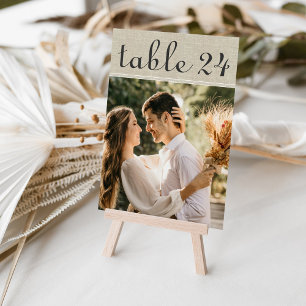 Convite Número da Tabela Fotográfica Rustic Linen Wedding