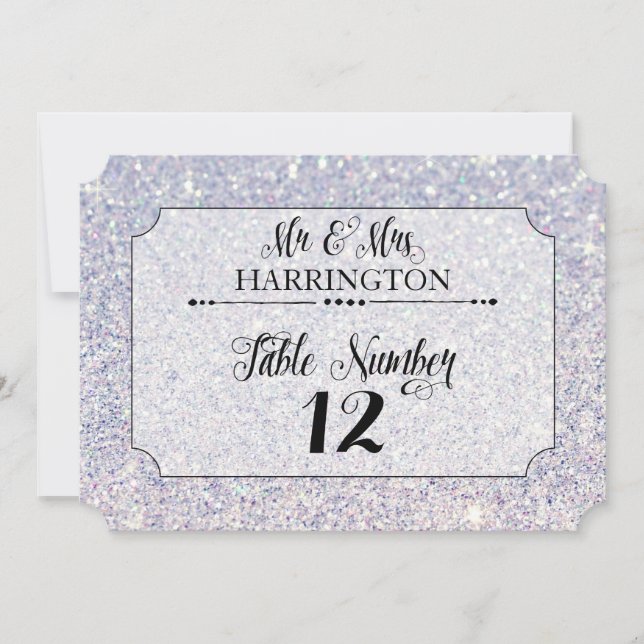 Convite Número da Tabela Glitter Azul Sr. & Sra. Modern Fa (Frente)