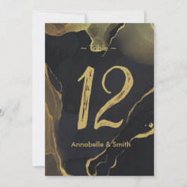 Convite número da tabela mármore preto e Dourado