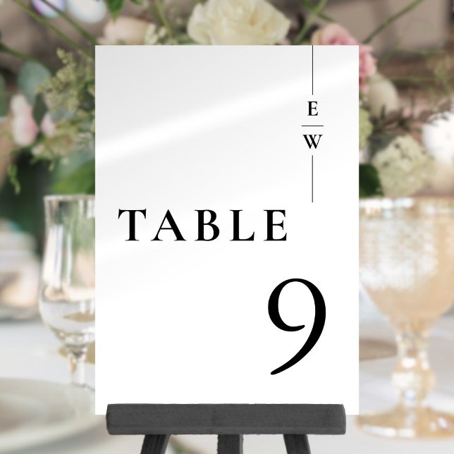 Convite Número da Tabela Mínima de Monograma Preta e Branc (Black And White Minimalist Monogram Table Number)