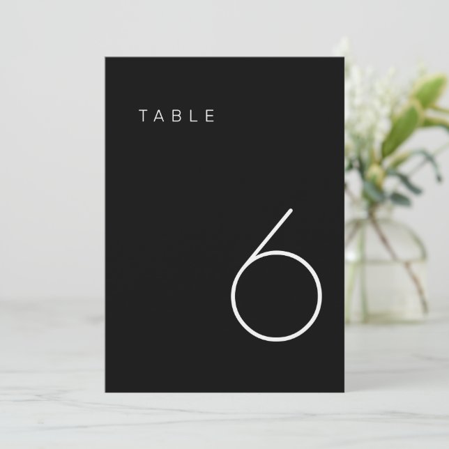 Convite Número da Tabela Mínima Moderna Preta e Branca (Em pé/Frente)