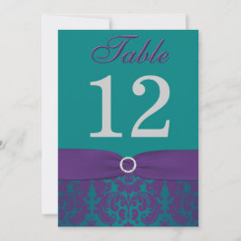 Convite Número da Tabela | Roxo, Teal Damask